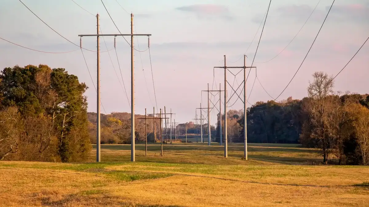 Utility power lines crossing open land representing an easement affecting property values