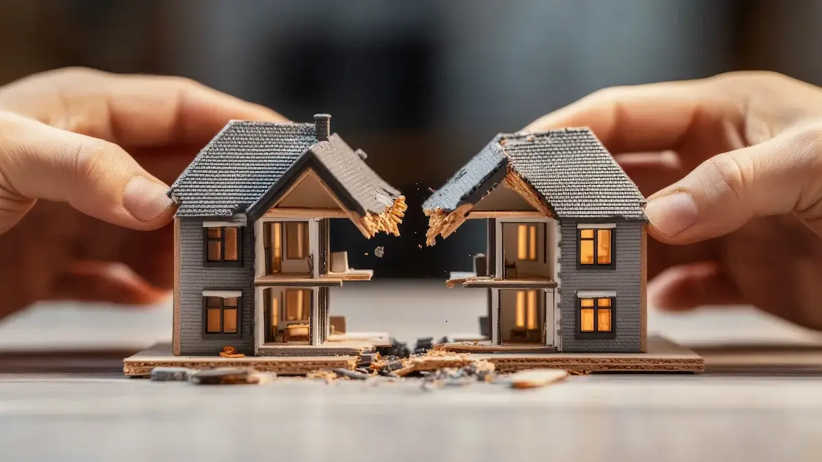 Model house split in half representing inherited property disputes and partition actions in Illinois
